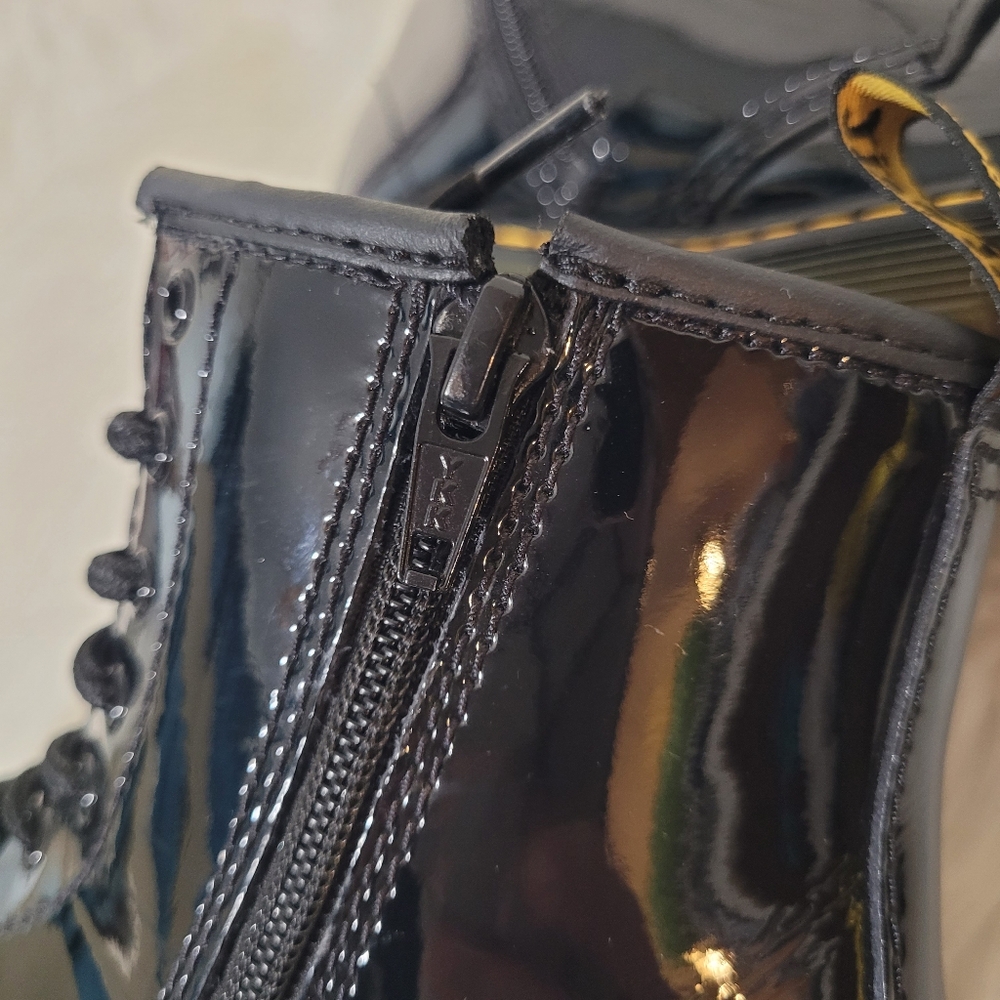 Doc Martens Glossy Black Lace Up Boots - Picture 3 of 11